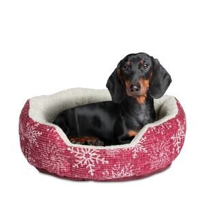 Pet Bed Small Red Snowflake BedCushion Is 19" Dog & Cat Vibrant Life Cuddler New